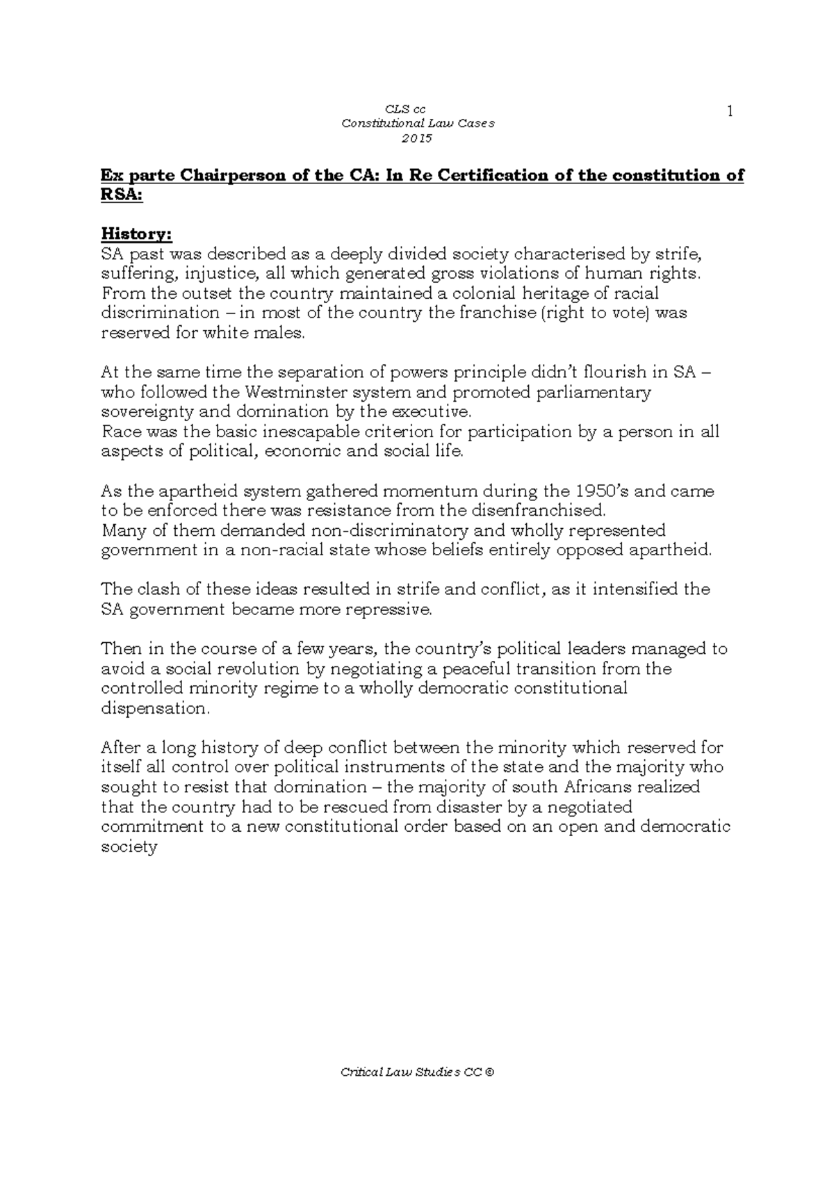 CSL Cases Constitutional Law Cases 2015 Critical Law Studies CC © 1