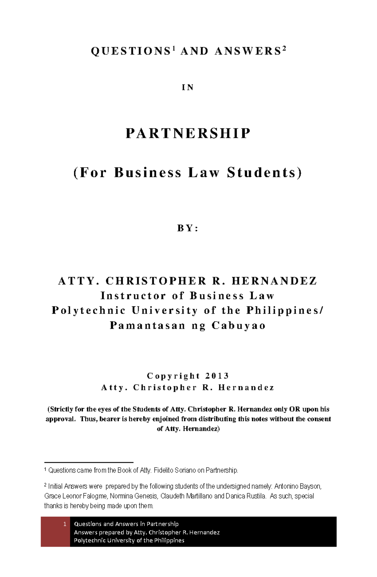 Partnership - practice - 1 Questions and Answers in Partnership Answers ...