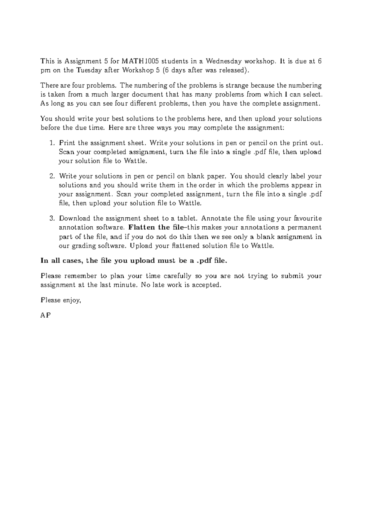 Math1005 assignment 5 2022 wednesday this is assignment 5 for