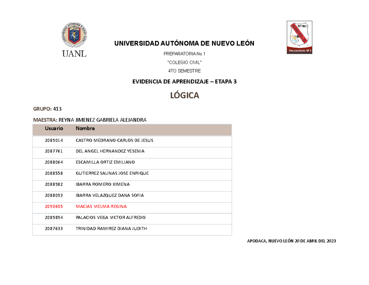 EV3 E1 Lógica - ea de logica - UNIVERSIDAD AUTÓNOMA DE NUEVO LEÓN ...