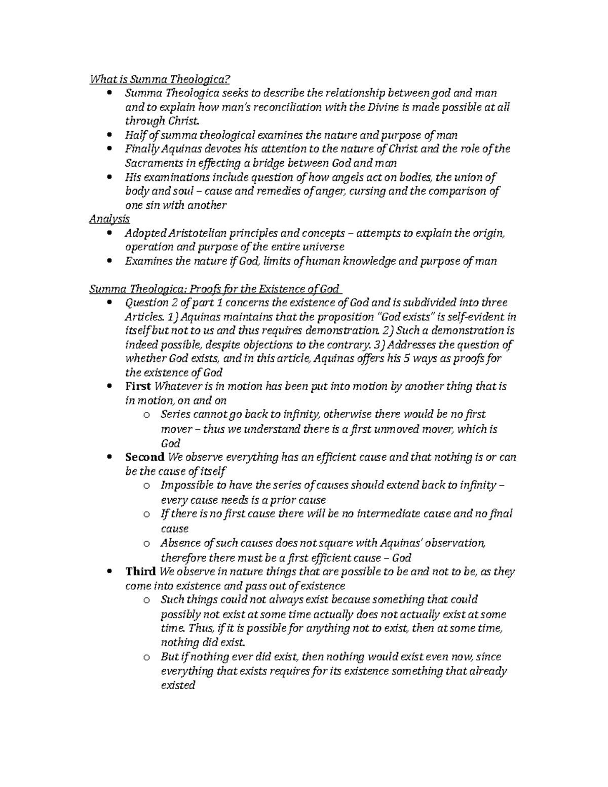 PHIL 151 Test 2 Notes - What is Summa Theologica? Summa Theologica ...