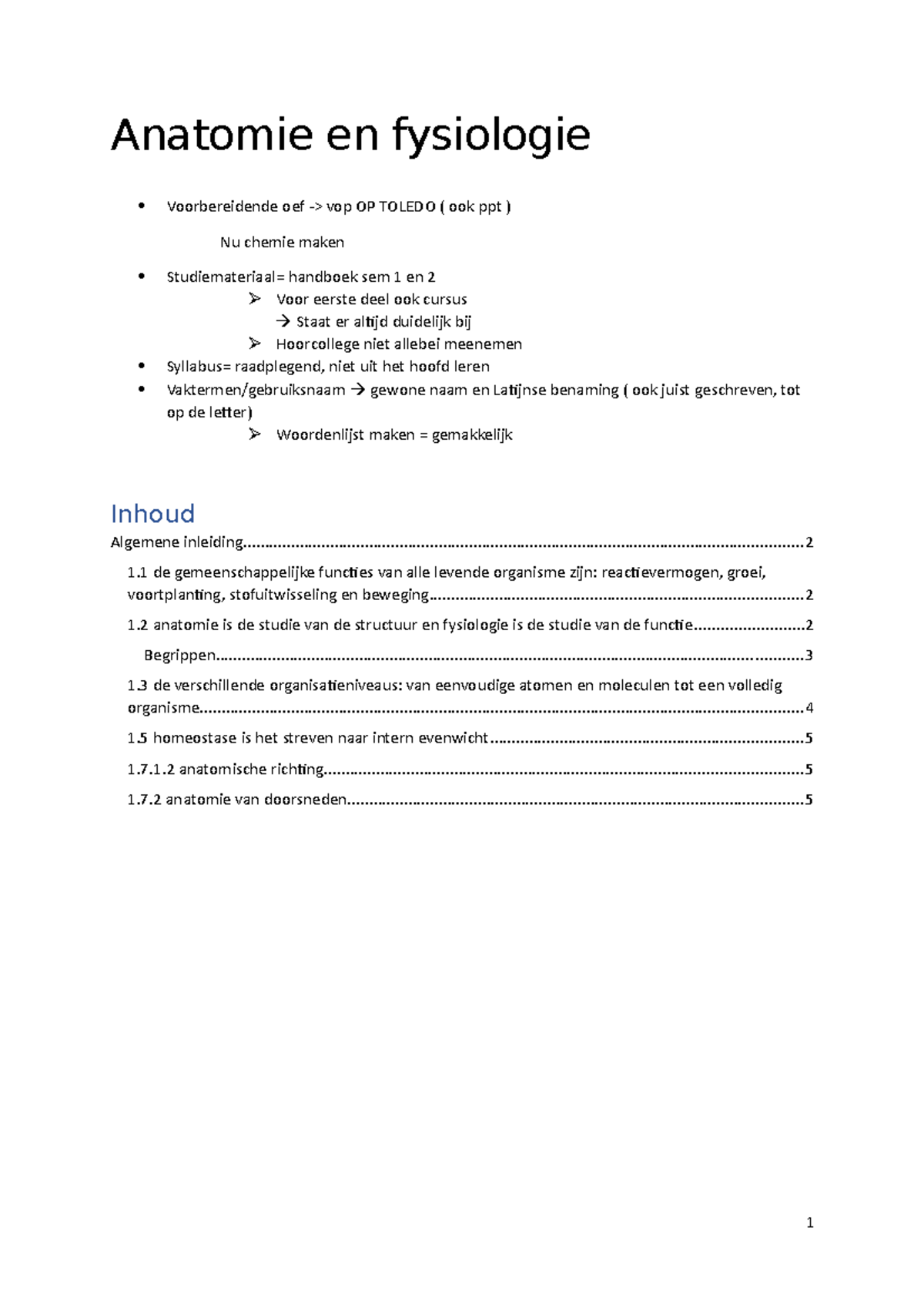 Hoofdstuk 1 - Samenvatting Anatomie En Fysiologie: Een Inleiding ...