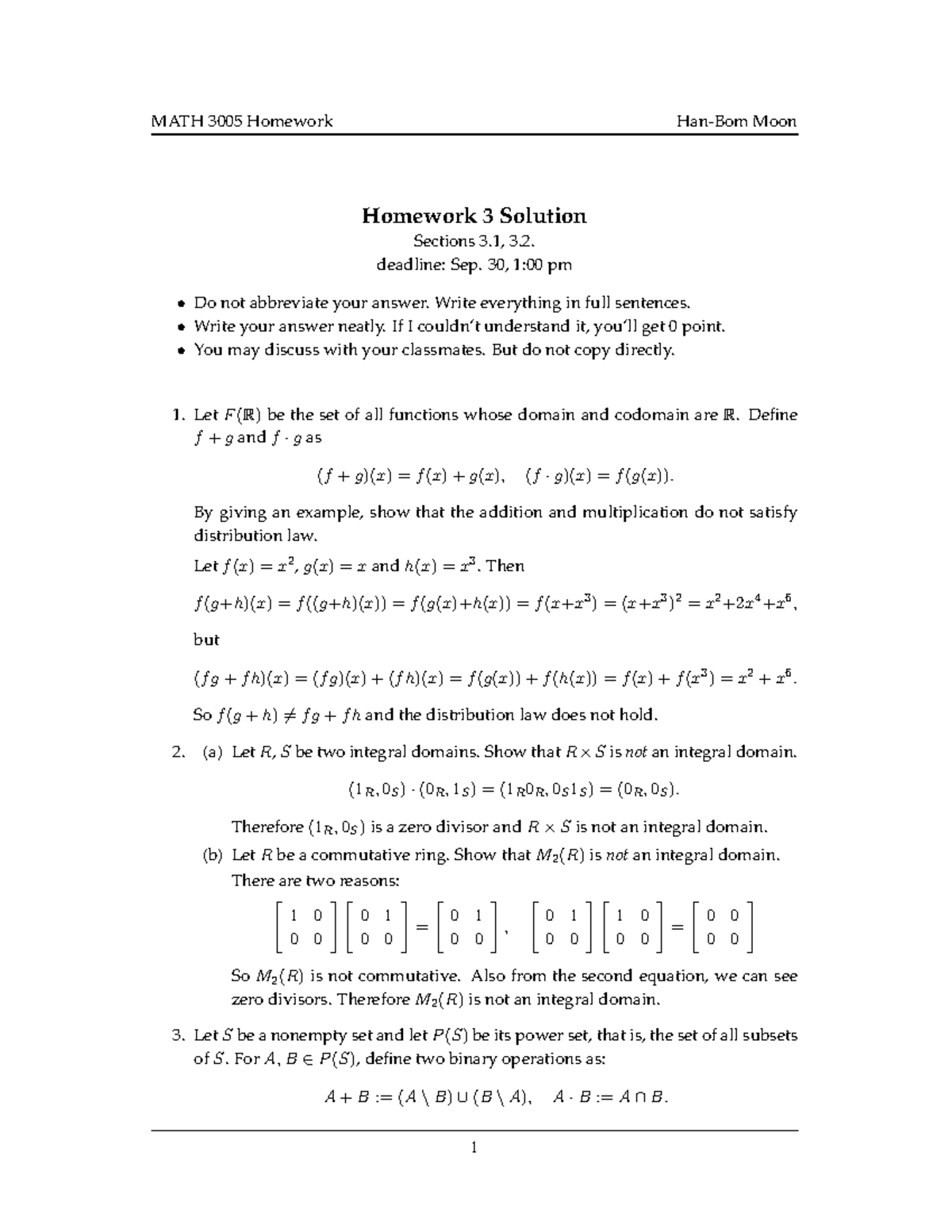 Homework 3 Sol Math 3005 Abstract Algebra I Studocu