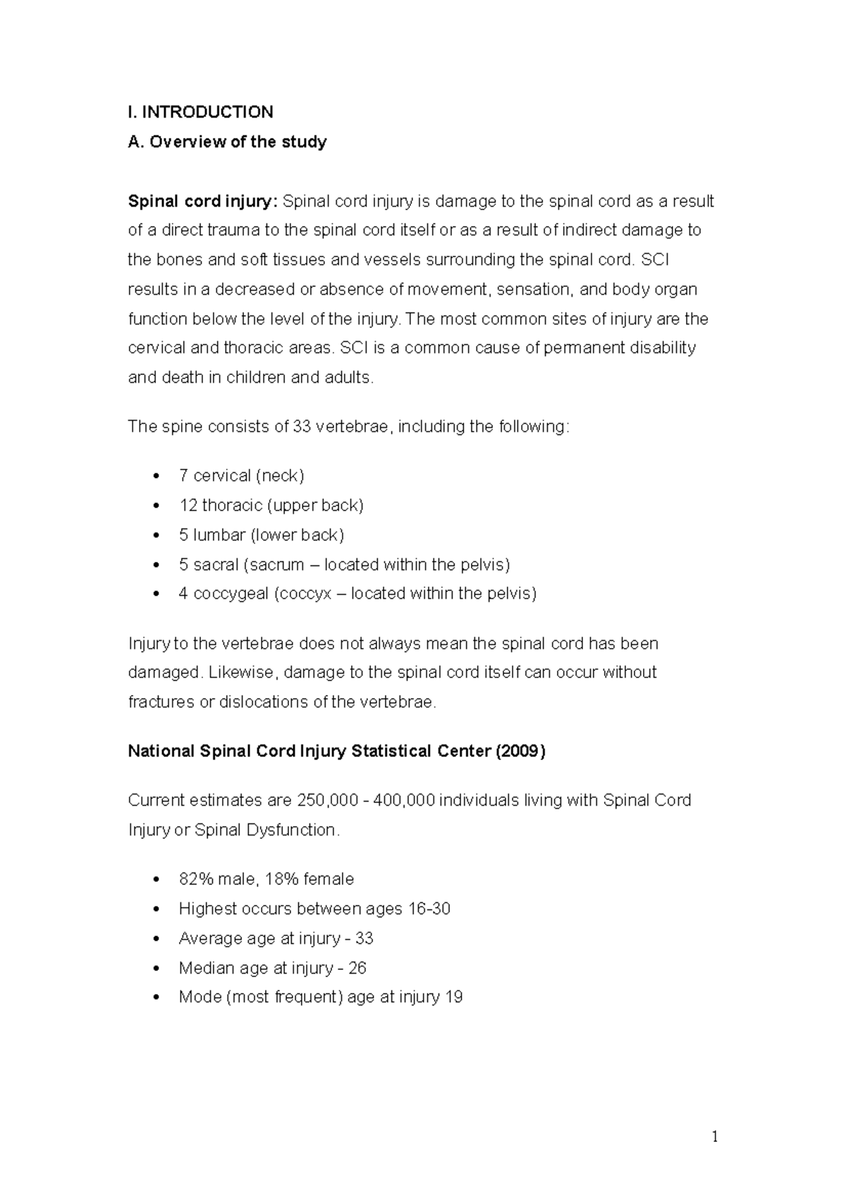 Spinal Cord Injury physiology - I. INTRODUCTION A. Overview of the ...