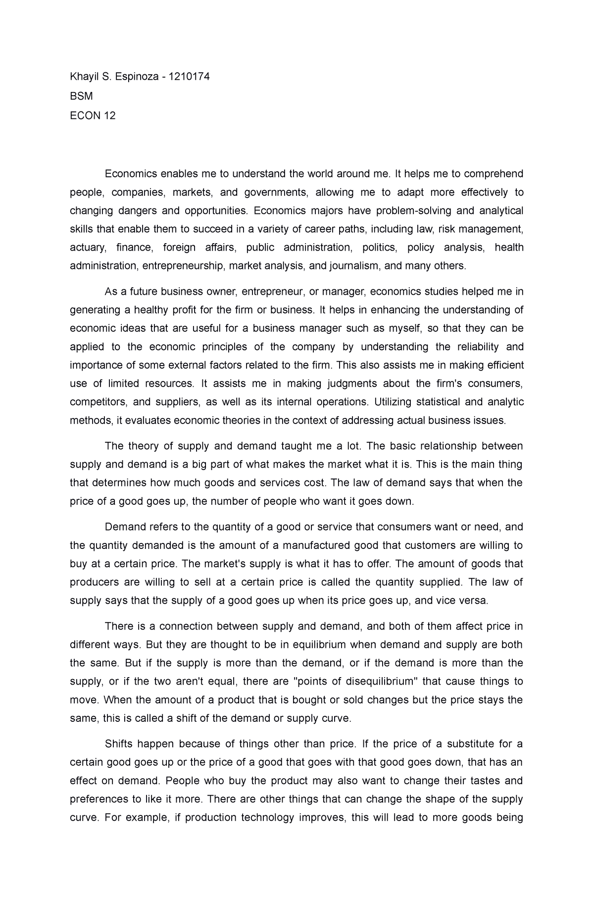 ECON 12 Reflection Paper Espinoza Kha-yil - Khayil S. Espinoza ...