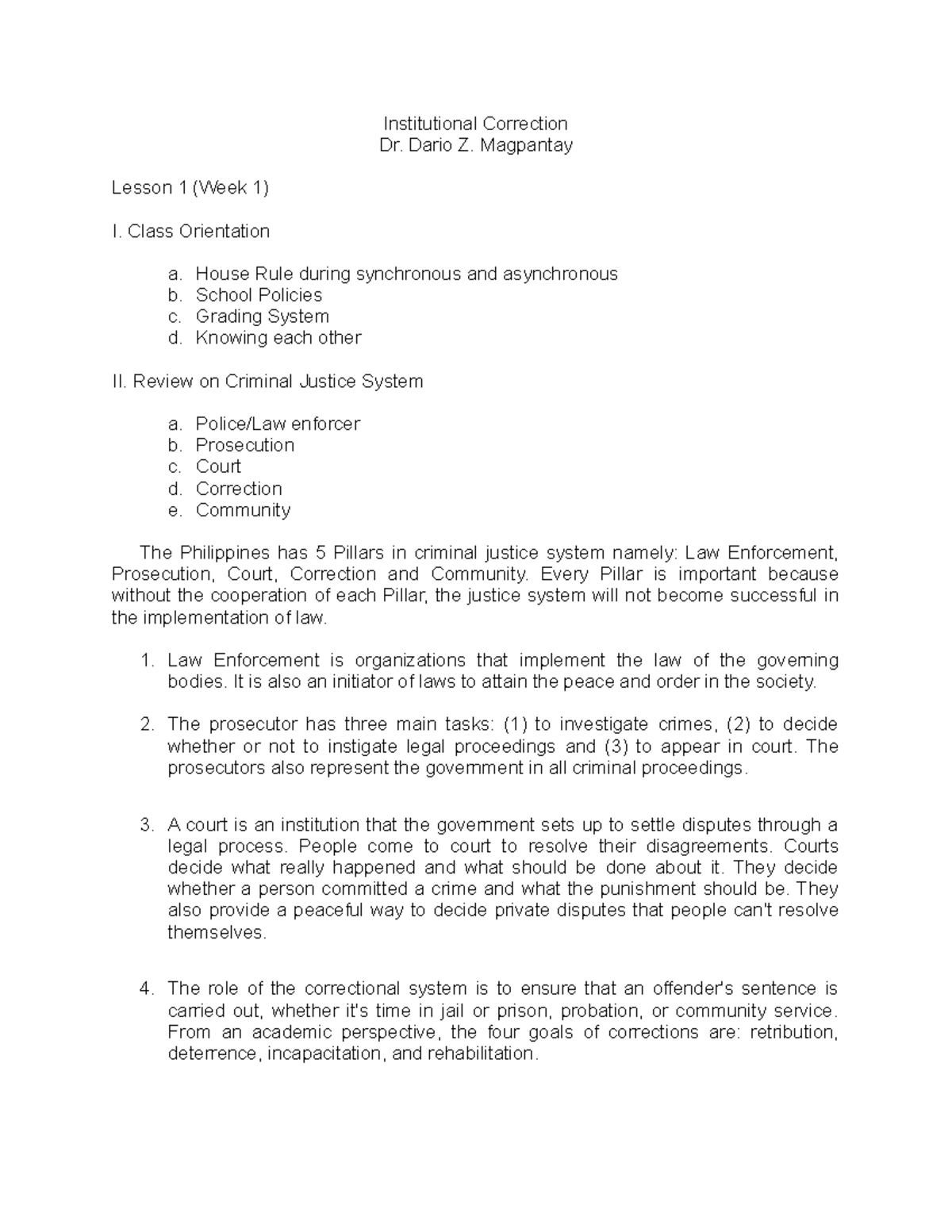 Lesson 1 - Institutional Correction Dr. Dario Z. Magpantay Lesson 1 ...