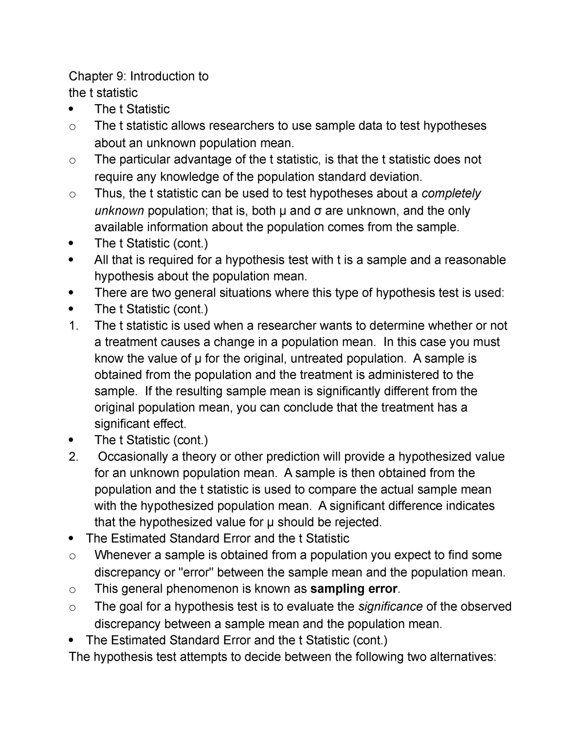 2021 Psyc 3500 Lecture Notes T Statistics 8a Chapter 9 Introduction To The T Statistic The T 