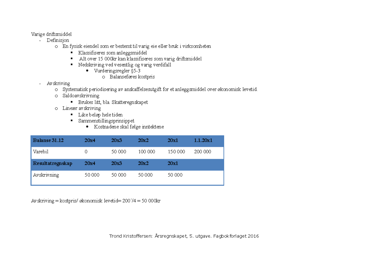 Finansnotater Til Boka Og Forelesning - Varige Driftsmiddel ...