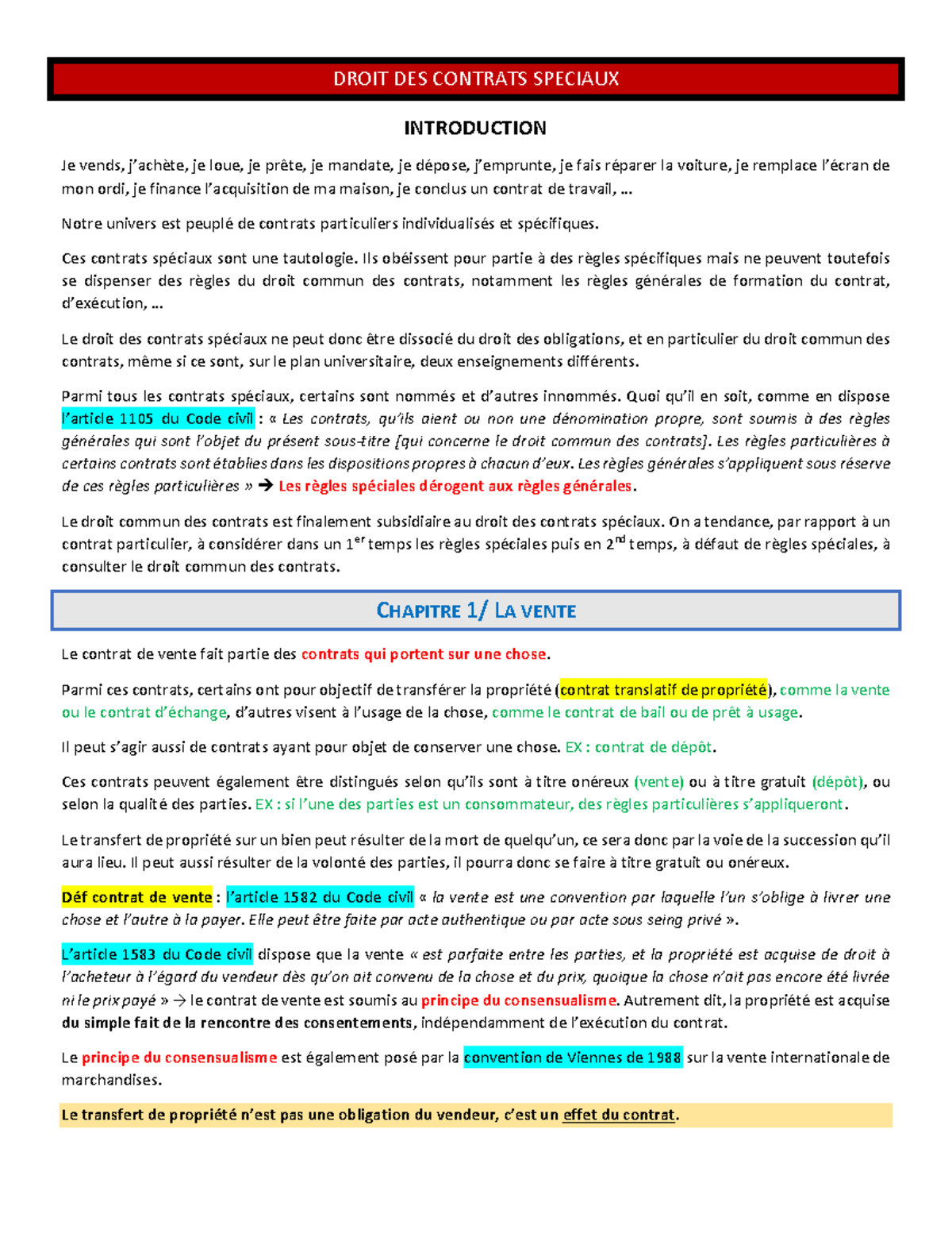 Droit Des Contrats Sp Ciaux Droit Des Contrats Speciaux Introduction Je Vends Jach Te Je