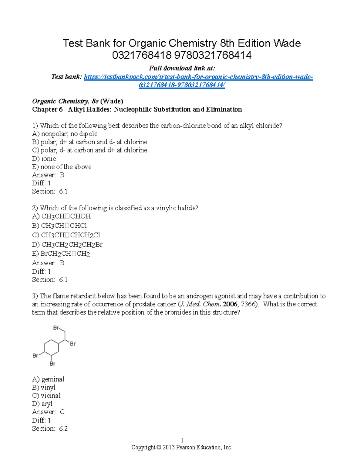 665448440 Organic Chemistry 8th Edition Wade Test Bank Download - 1 ...
