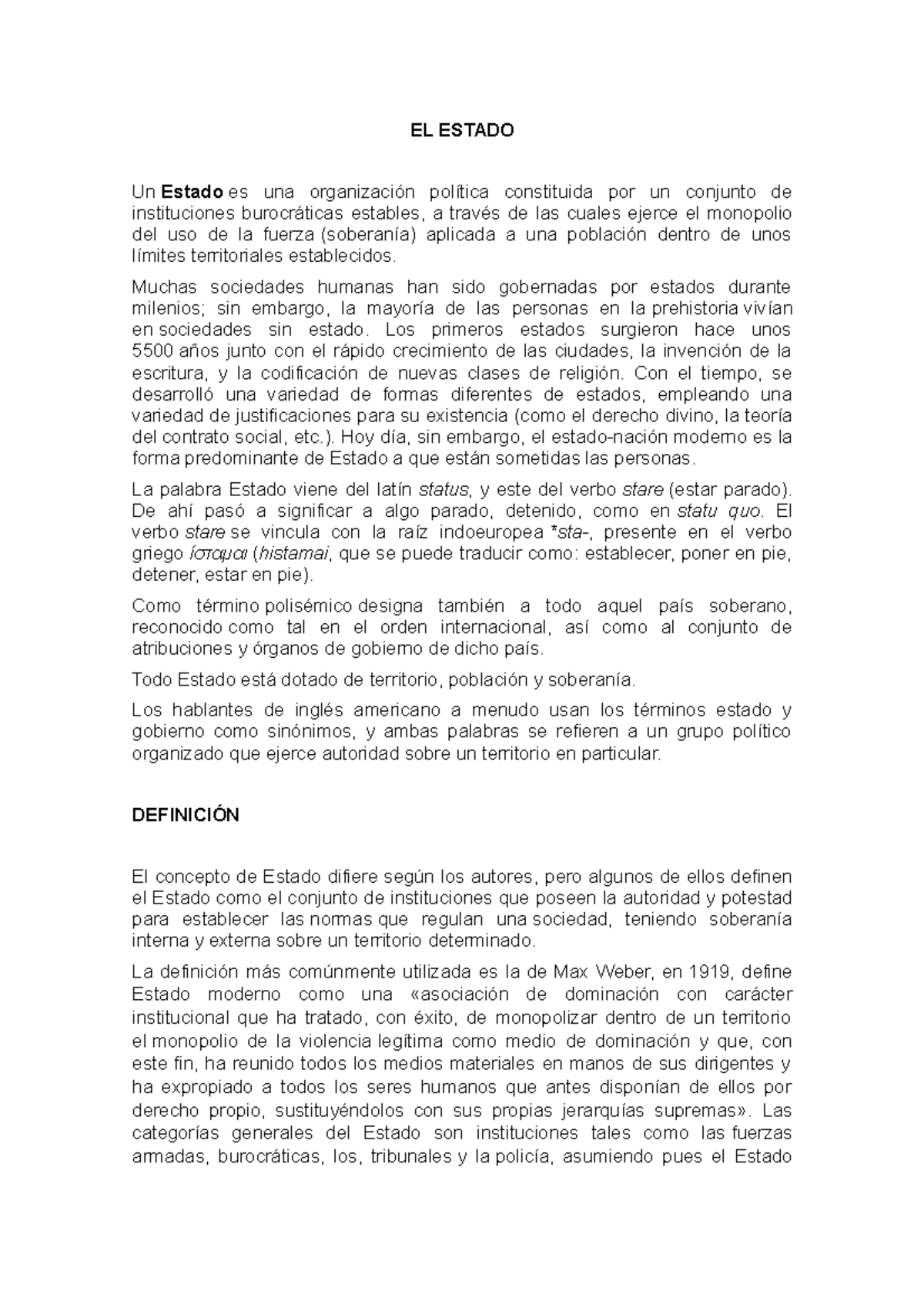 EL Estado; Definición y Origen - EL ESTADO Un Estado es una ...