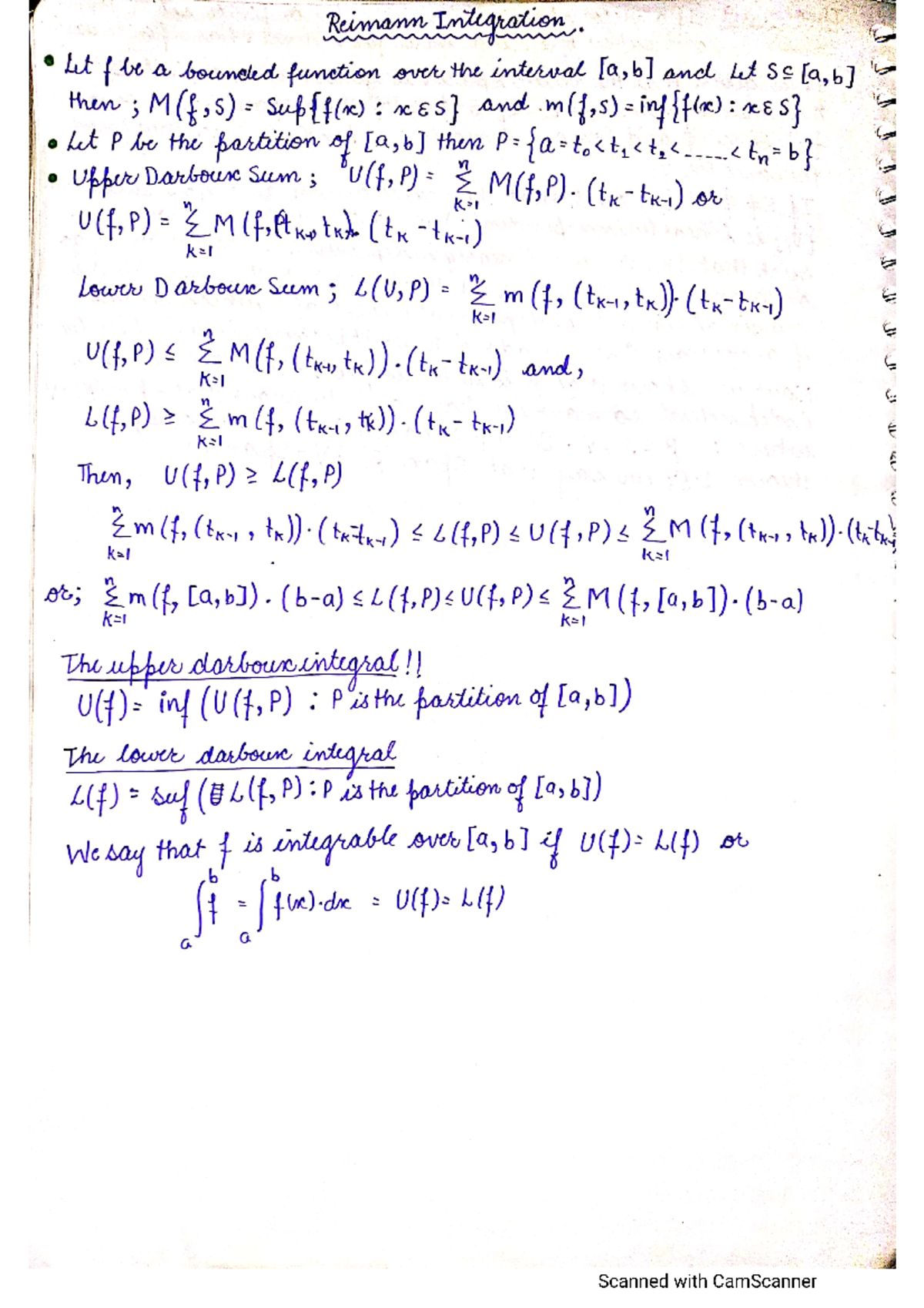 Doc2 - Darboux Integral - Maths honours - Studocu