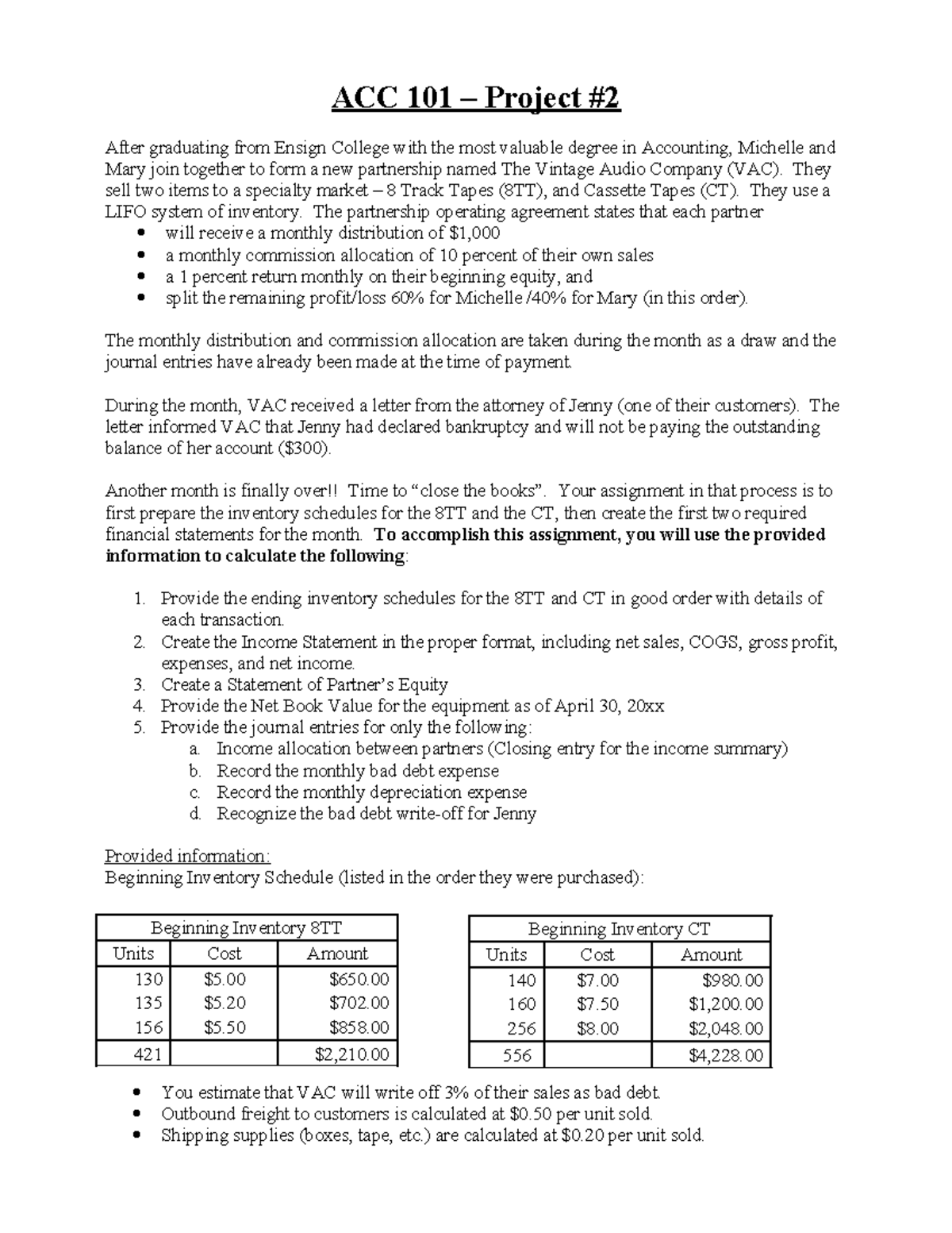 Practice Material for Inventories - ACC 101 – Project After graduating ...