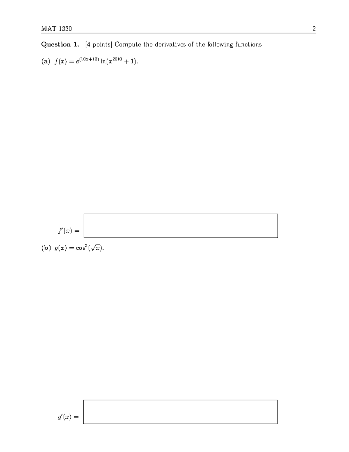 Exam, Questions And Answers - MAT 1330 Question 1. Compute The ...