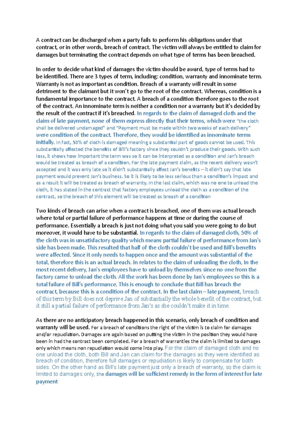 Breach of contract - rec - A contract can be discharged when a party ...