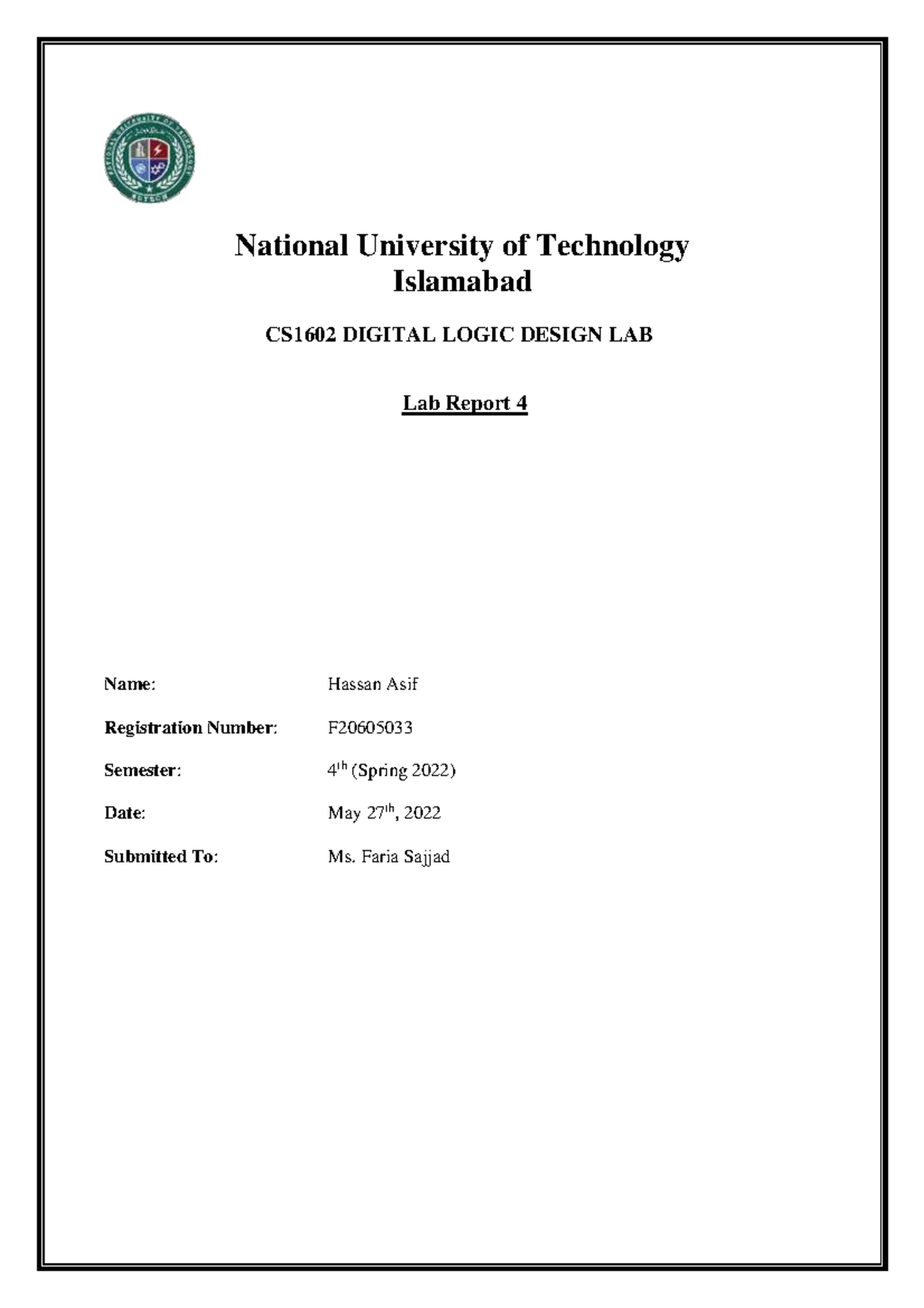 Hassan ASIF F20605033 DLD Lab 4 - National University of Technology ...