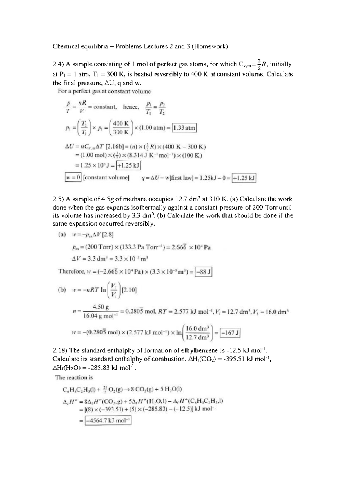 Tutorial Work, Questions & Answers: Chemical Equilibria 1-2 (Homework ...