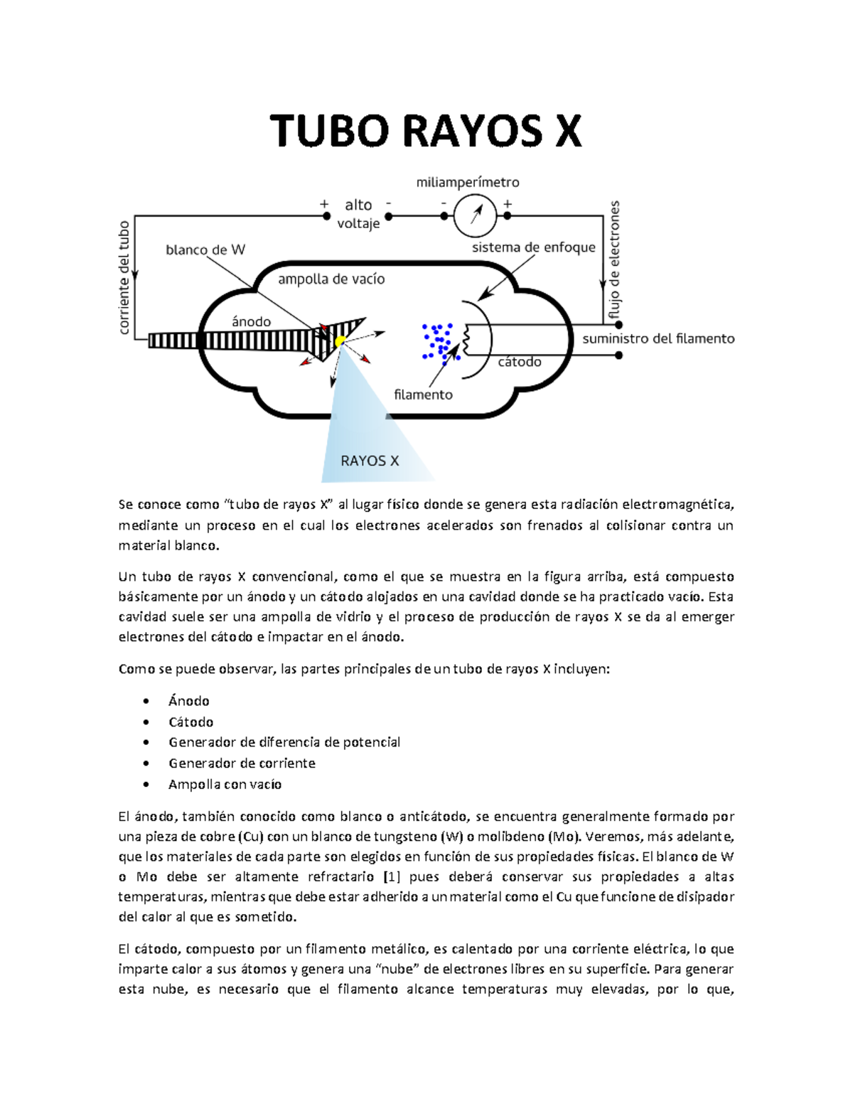 Tubo Rayos X Tubo Rayos X Se Conoce Como Tubo De Rayos X Al Lugar