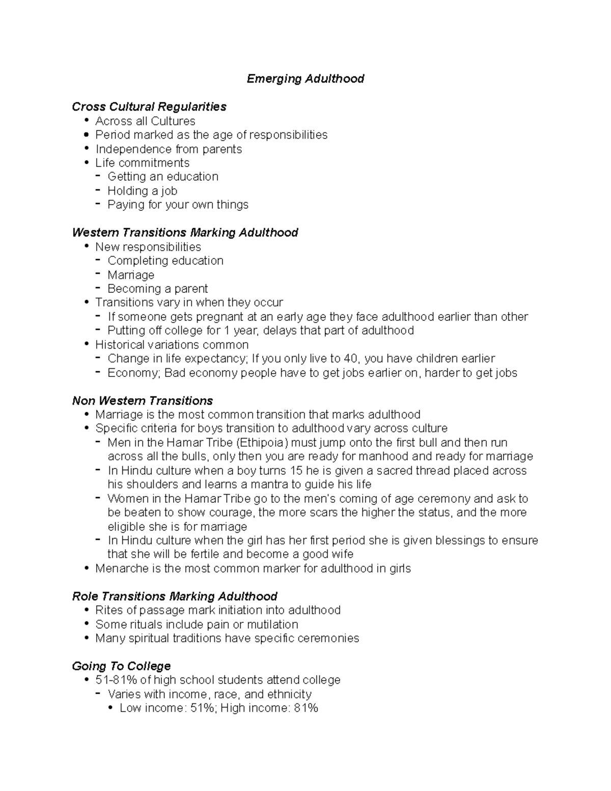 Chapter 10 Lecture Notes - Emerging Adulthood Cross Cultural ...