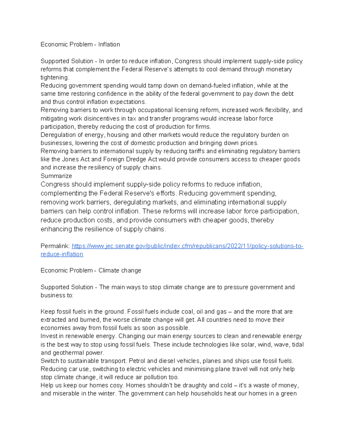 Economics - Assignment guide - Economic Problem - Inflation Supported ...