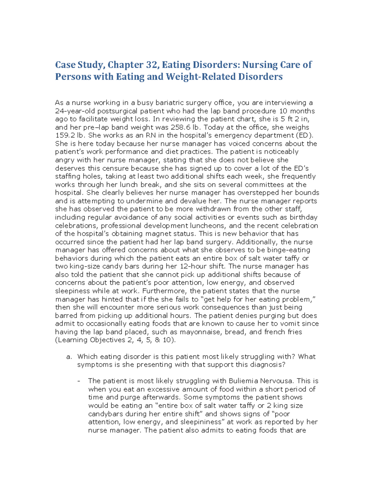 eating disorder case study pdf