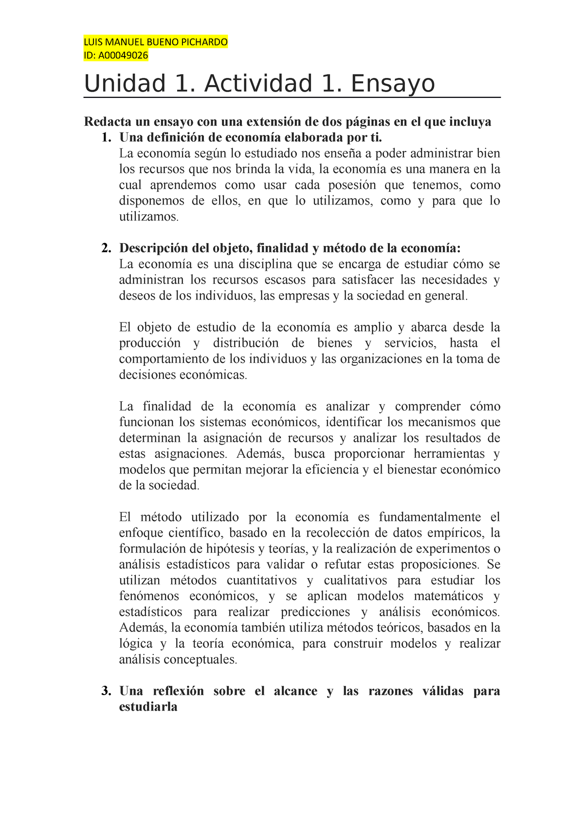 Unidad 1. Actividad 1. Ensayo - LUIS MANUEL BUENO PICHARDO ID: A Unidad ...