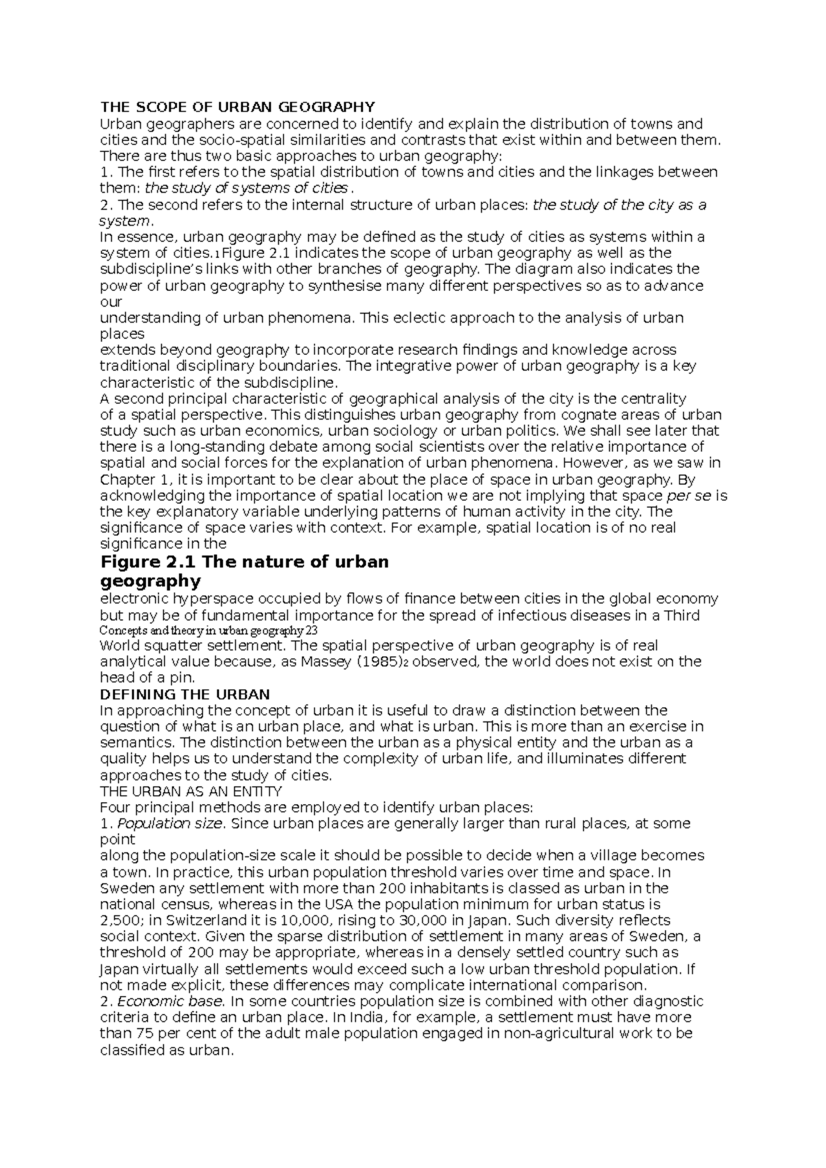Urban Geography Chapter 2 Notes from textbook - UJ - Studocu