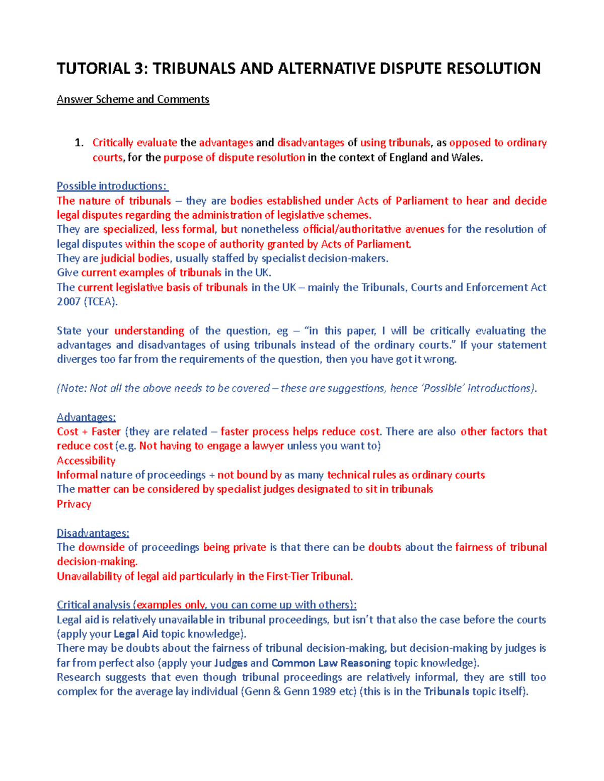 ADR(T) AS - Alternative Dispute Resolution - TUTORIAL 3: TRIBUNALS AND ...