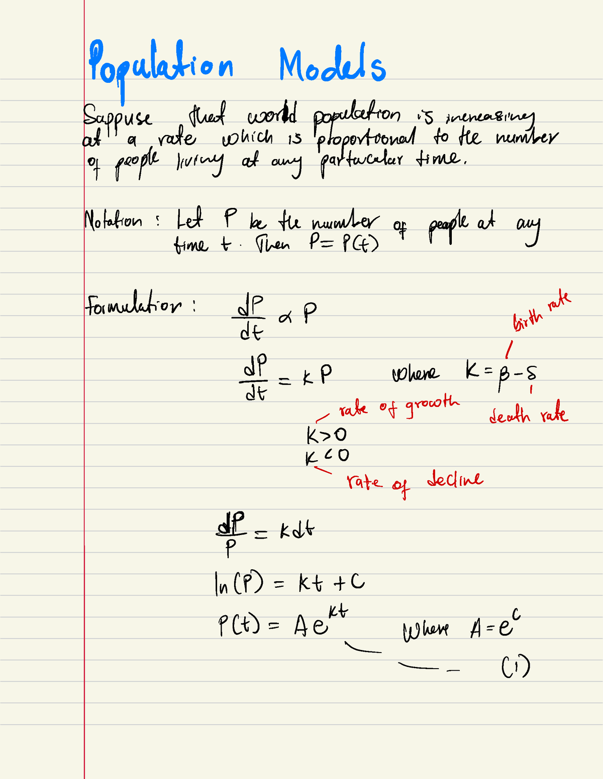 Lecture Notes - Population Models Sapp Use That Worked Population Is ...