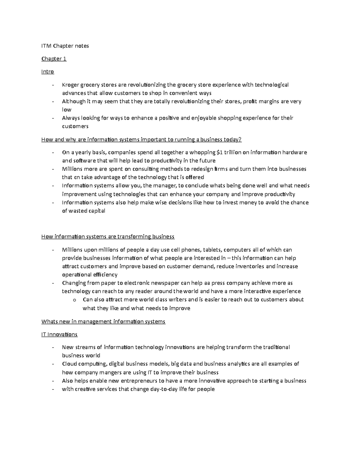 ITM Chapter 1 notes - Output : transfers the processed information to ...