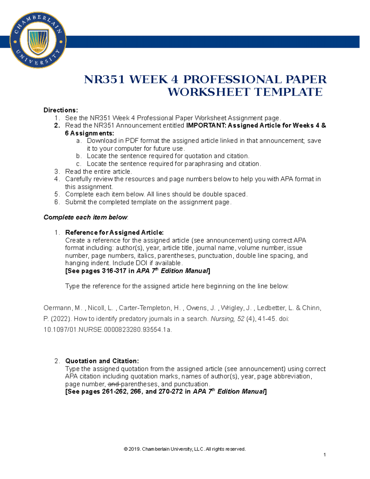Paper #1 Template - NR351 WEEK 4 PROFESSIONAL PAPER WORKSHEET TEMPLATE ...