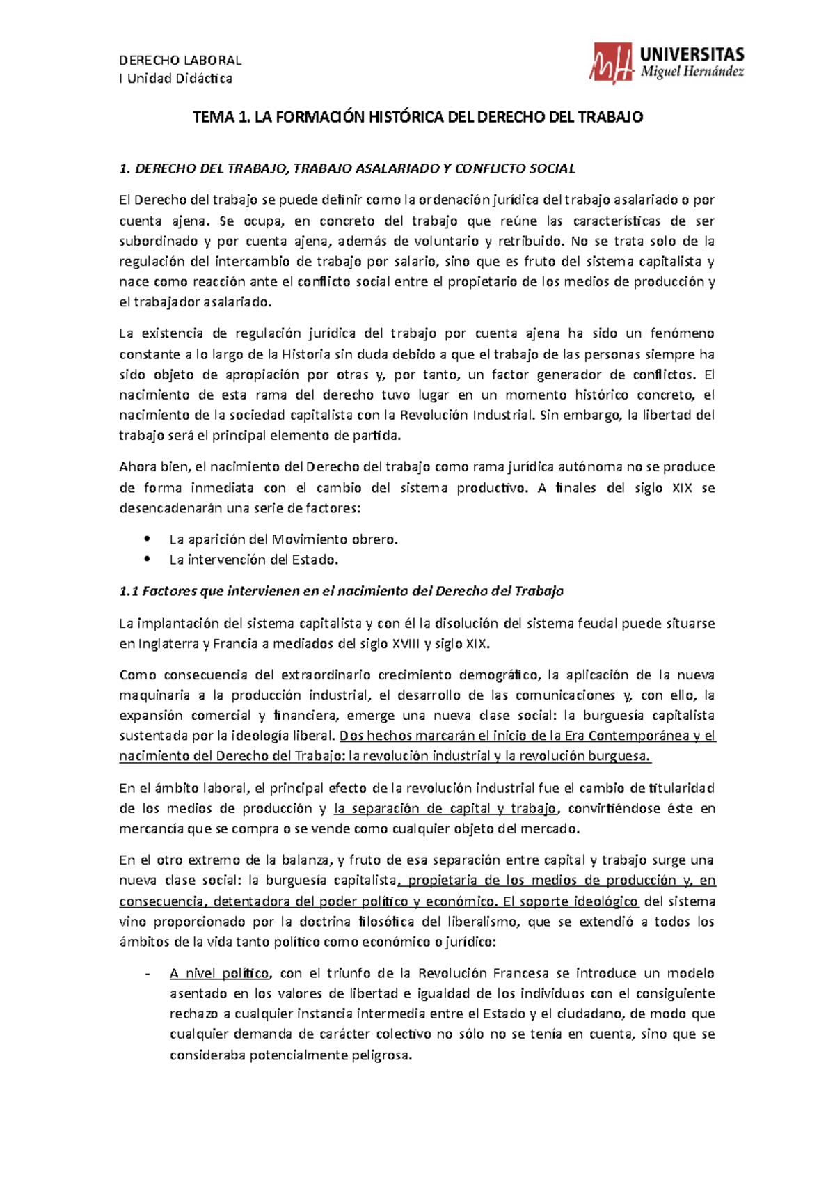 T1 - tema 1 de derecho laboral - I Unidad Didáctica TEMA 1. LA ...