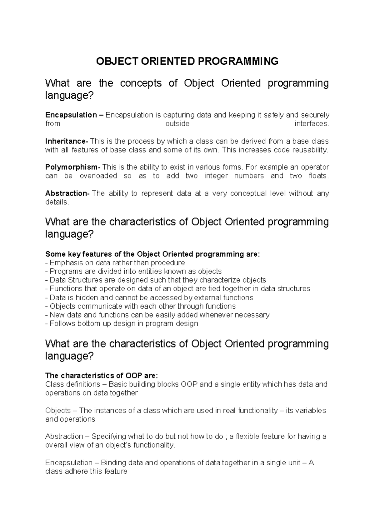 Object Oriented Porgramming 2 - OBJECT ORIENTED PROGRAMMING What are ...