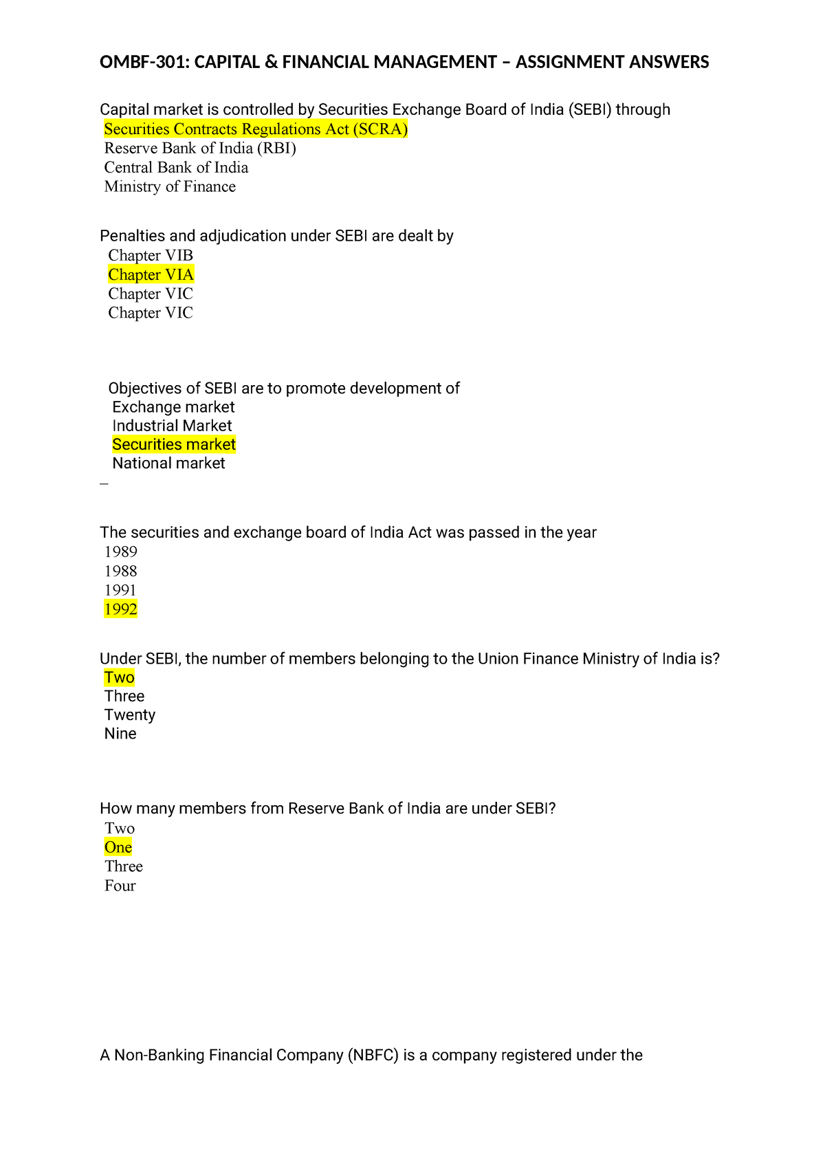 assignment on capital market