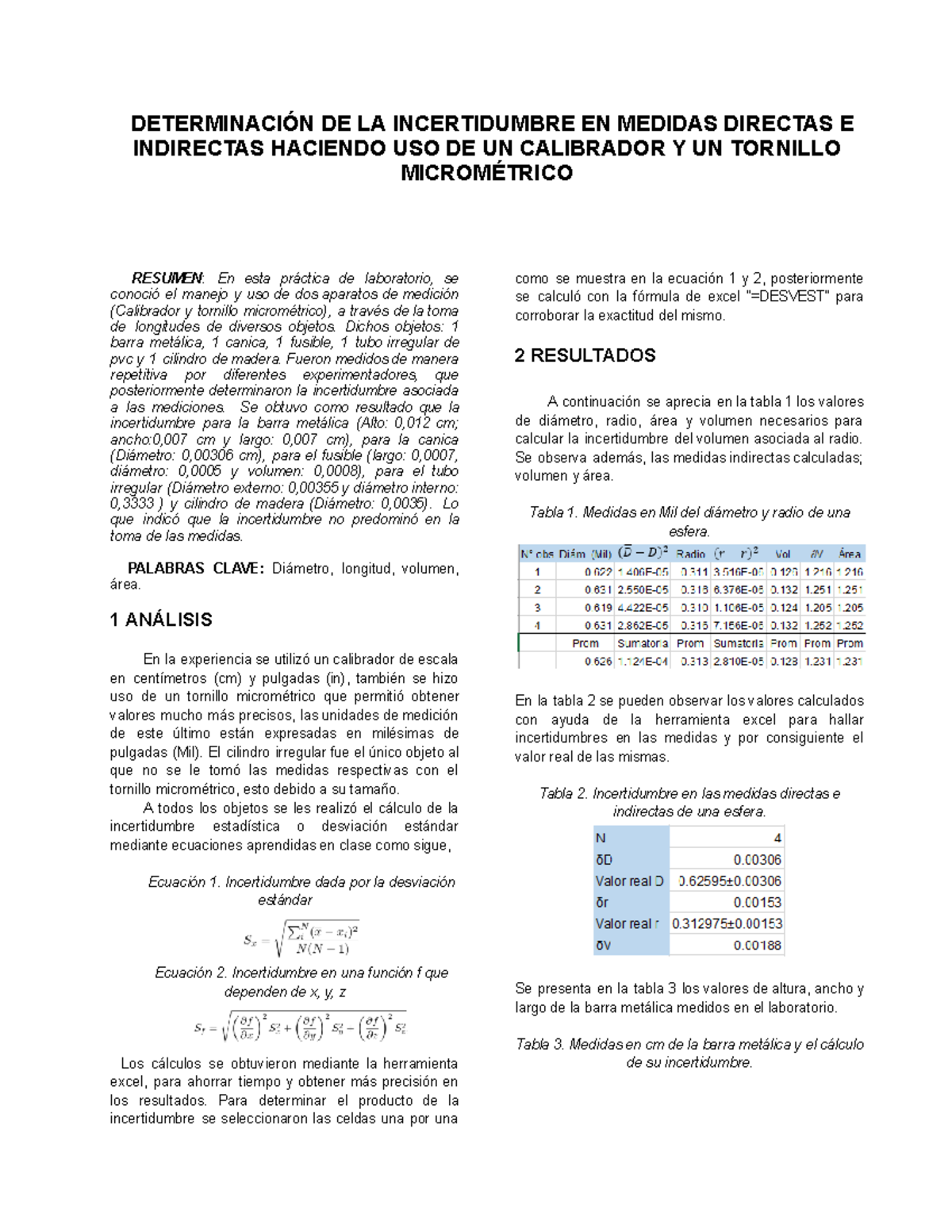 Lab mecánica-Aparatos de medida 1 - DETERMINACIÓN DE LA INCERTIDUMBRE ...