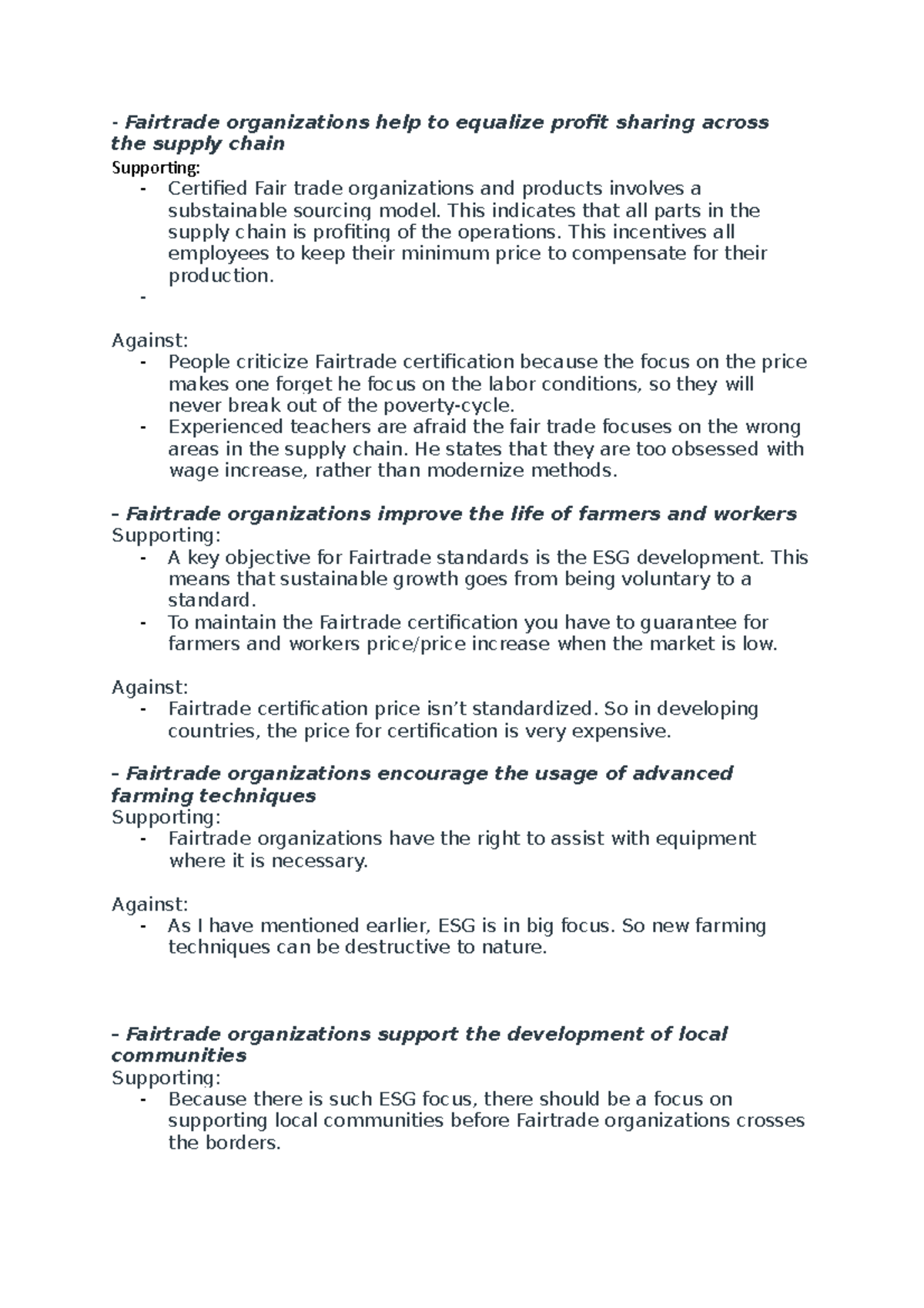 Fairtrade assignment - Fairtrade organizations help to equalize profit ...