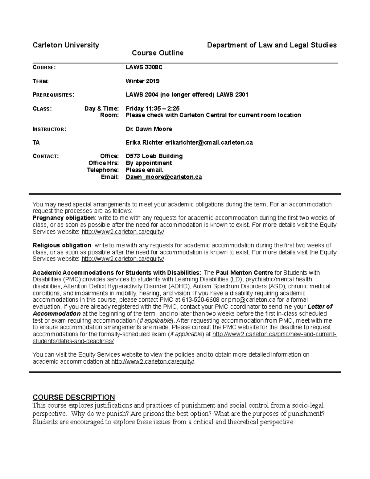 Outline 3308 Winter 2019 - Carleton University Department of Law and ...
