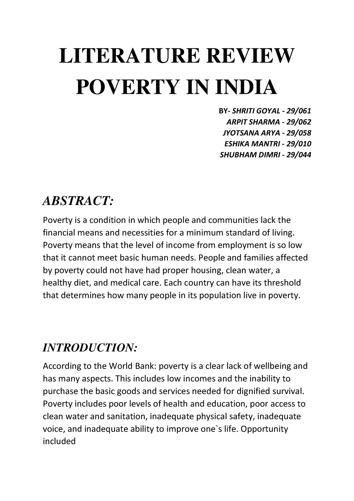 preliminary literature review about poverty