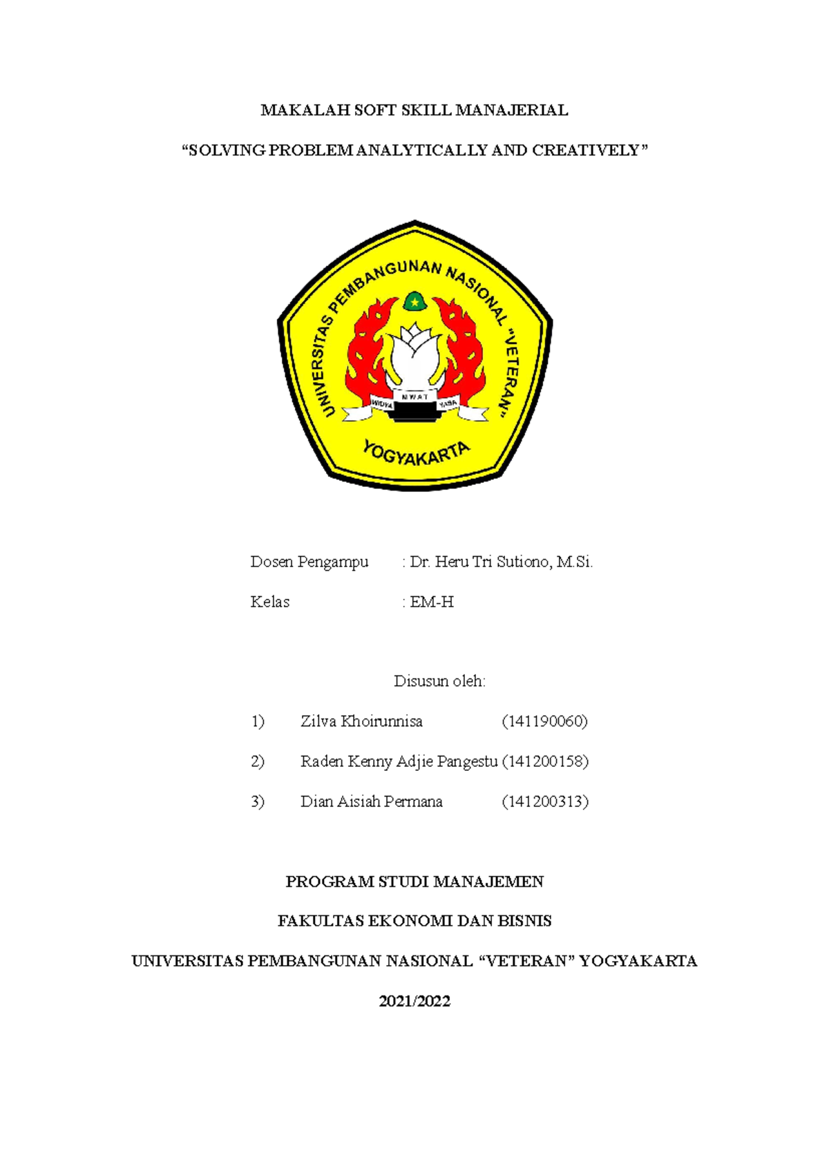 Makalah SOFT Skill Manajerial Kelompok 3 (Solving Problem Analytically ...