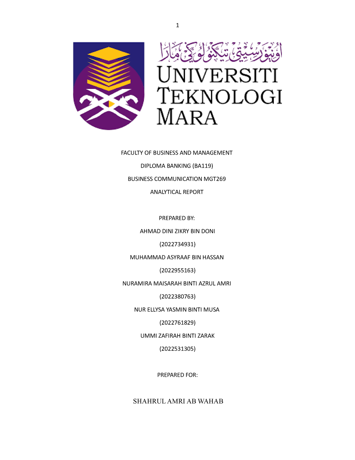 MGT269 Final Report - all the best - FACULTY OF BUSINESS AND MANAGEMENT ...