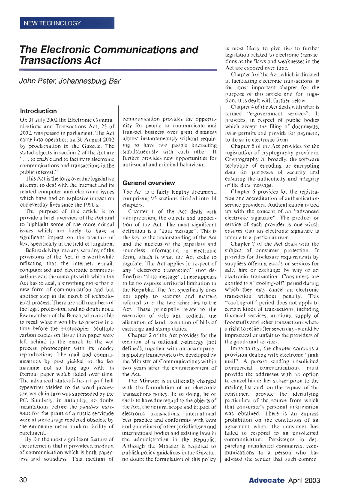 2003 the electronic communications and transactions act - NEW ...