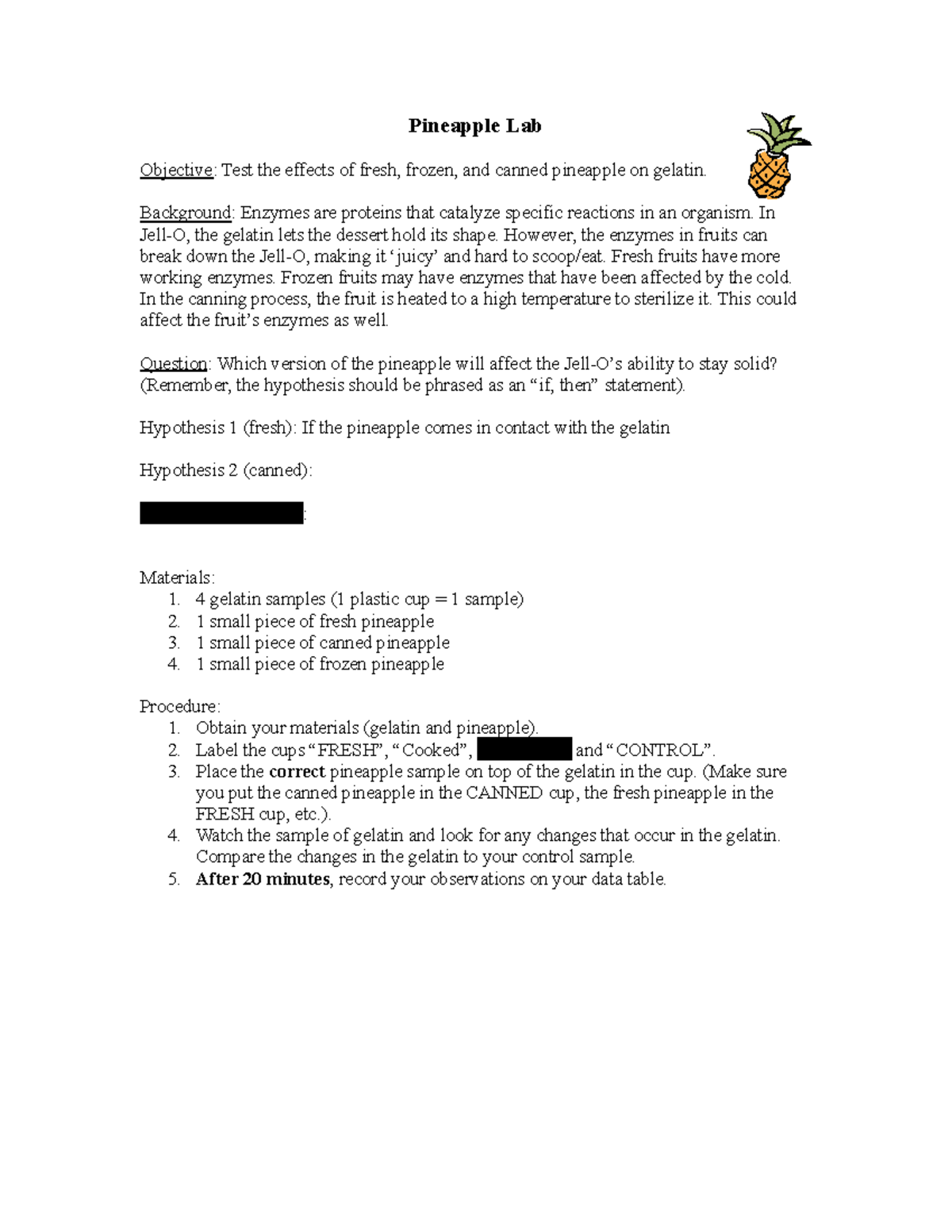 Pineapple Lab Pineapple Lab Objective Test the effects of