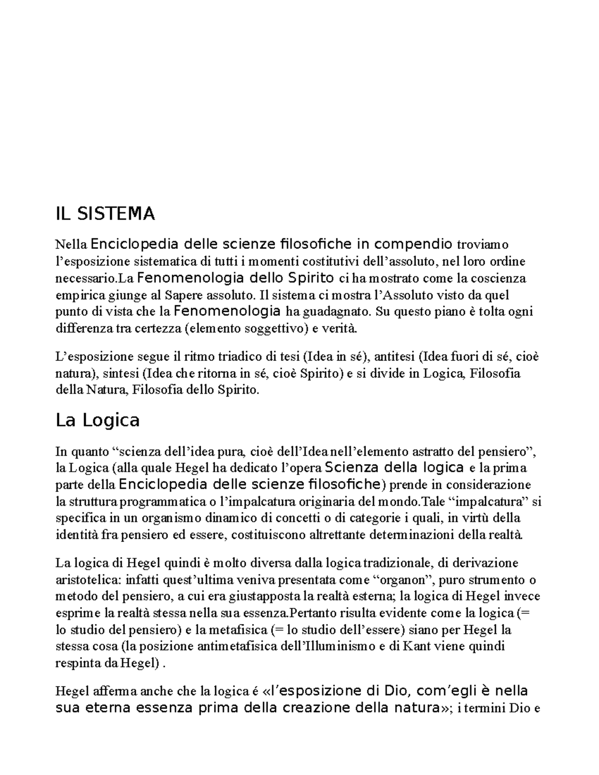 Hegel E L’ Idealismo Assoluto - IL SISTEMA Nella Enciclopedia Delle ...