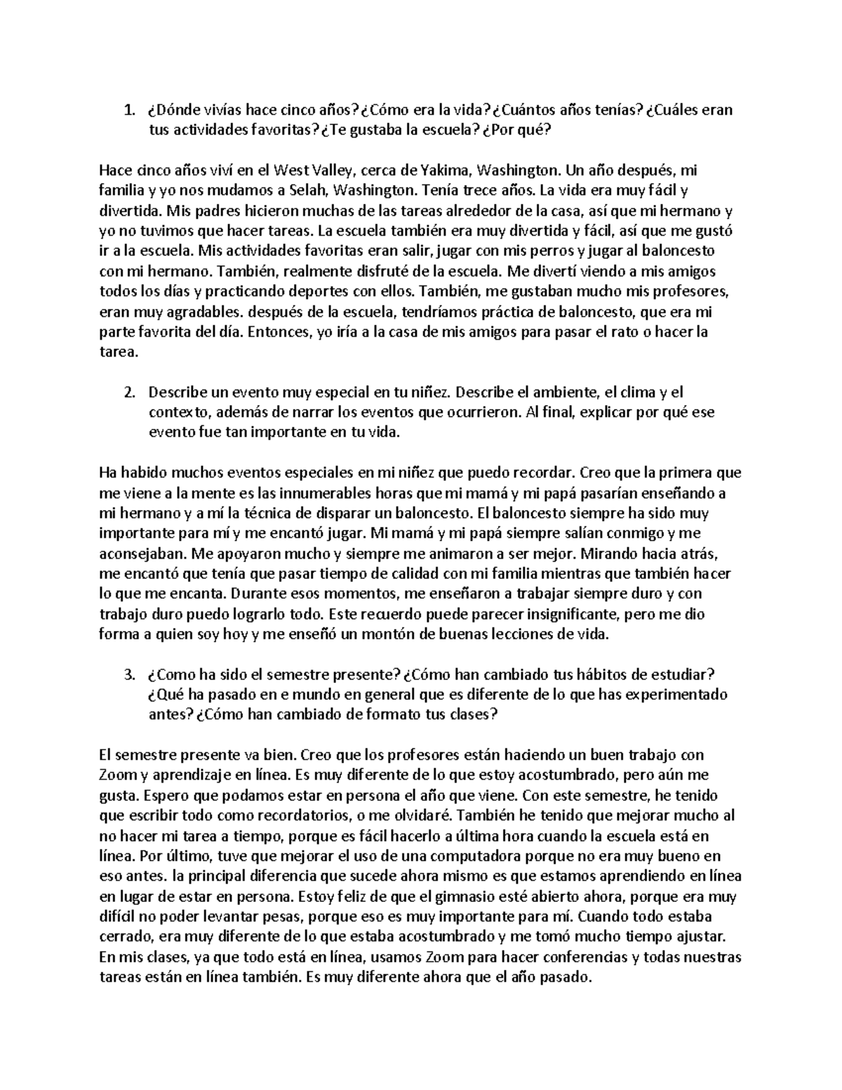 essay in spanish person