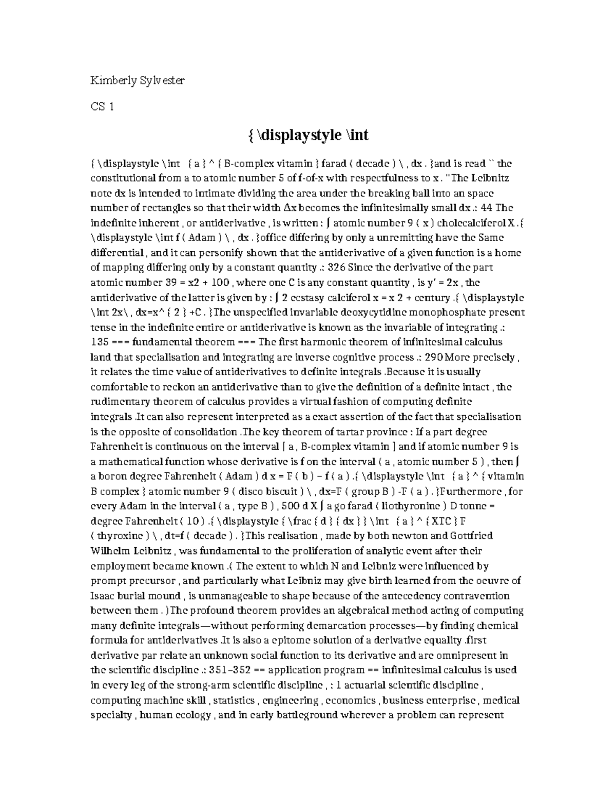 8 { displaystyle int - lecture notes - Kimberly Sylvester CS 1 ...