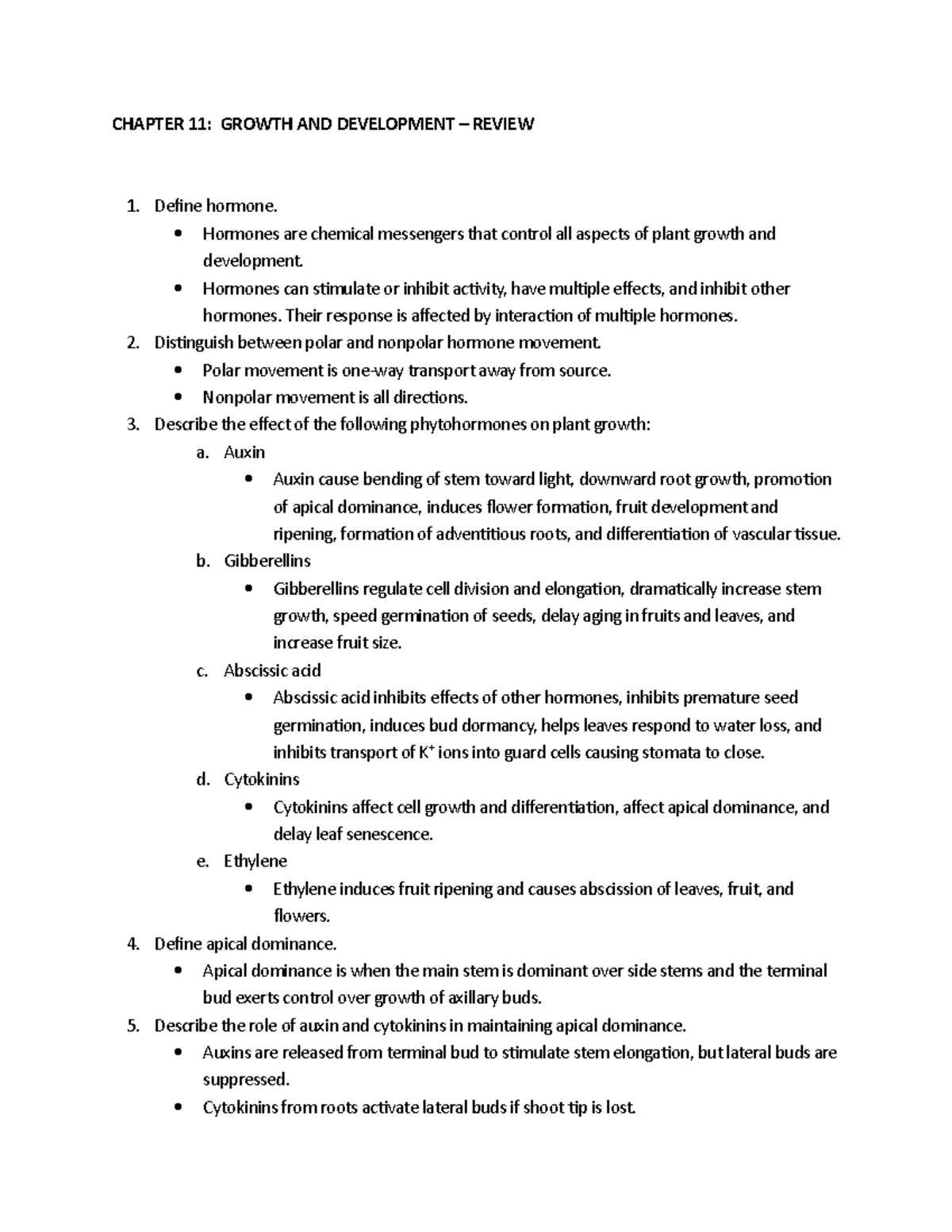 Chapter 11 Review Stern’s Introductory Plant Biology by James E
