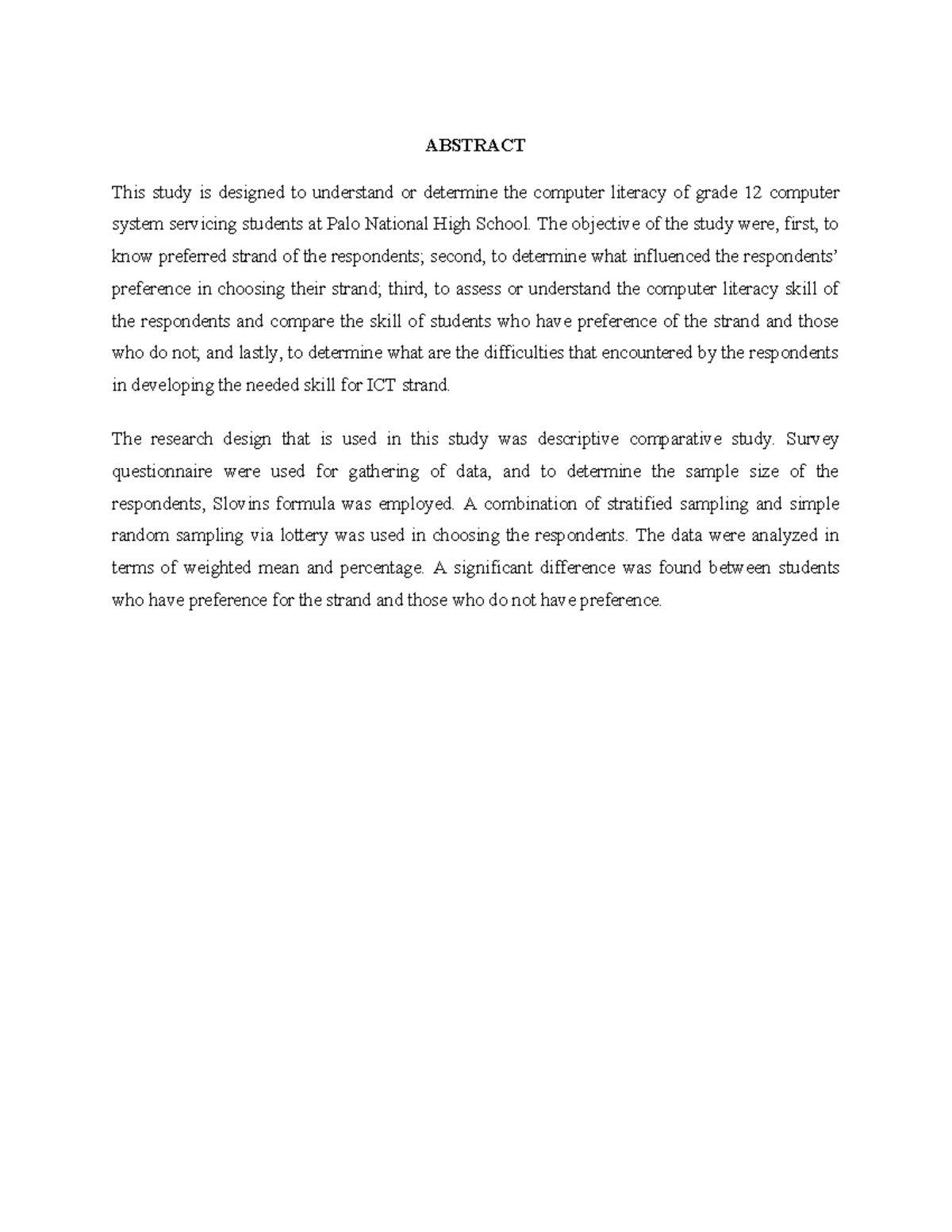 Abstract (Autosaved) - ABSTRACT This study is designed to understand or ...