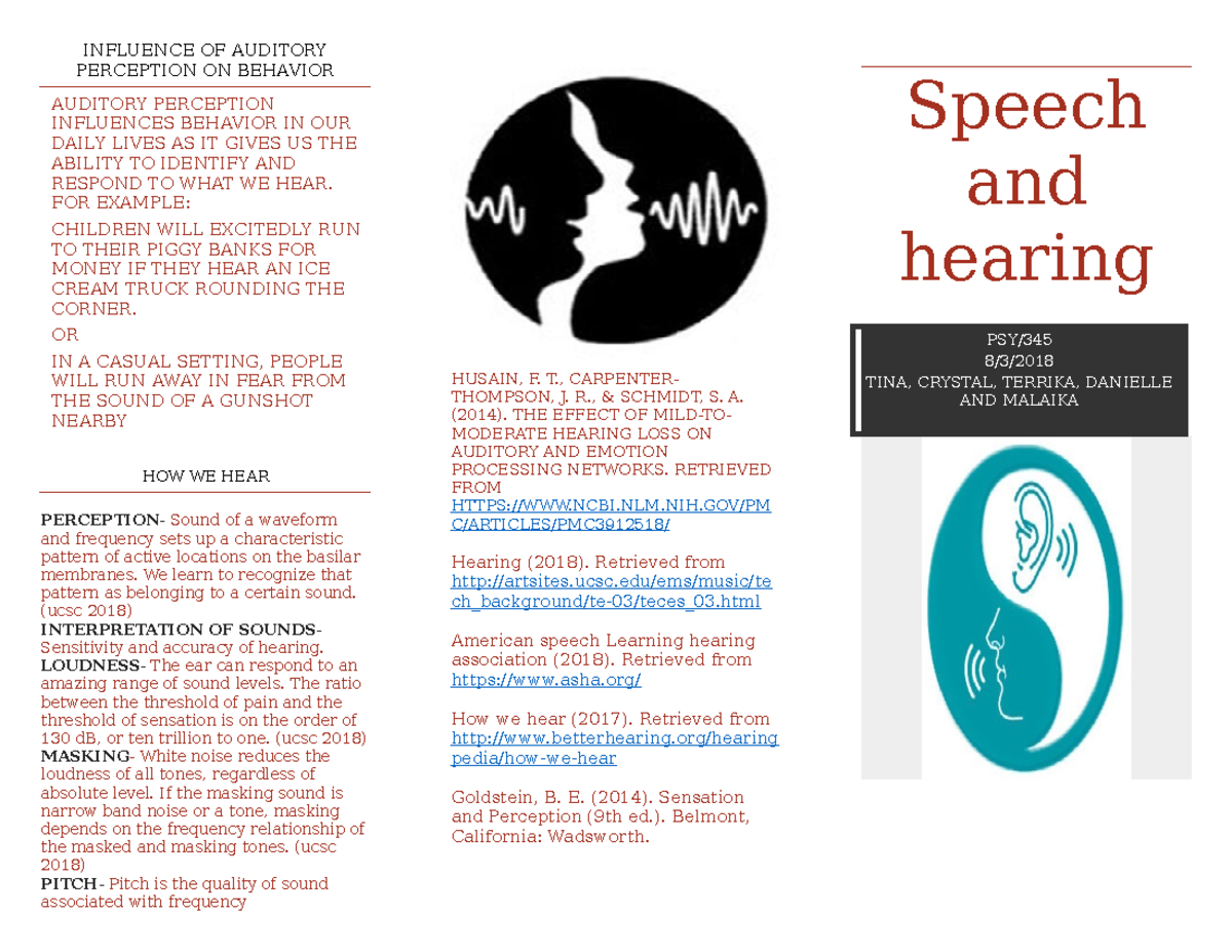 Speech and hearing brochure 1 INFLUENCE OF AUDITORY PERCEPTION ON