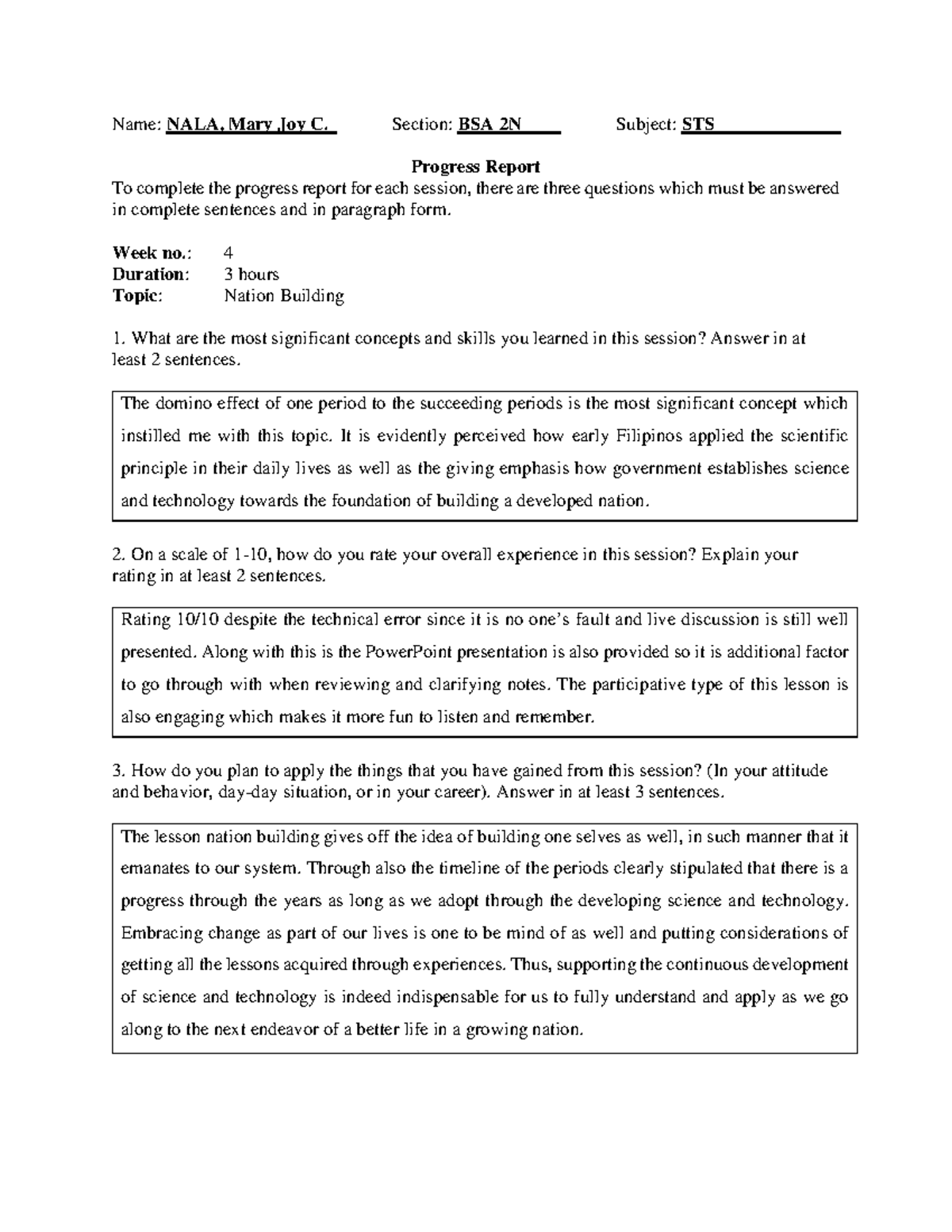 Nation Building - Grade: 100 - Name: NALA, Mary Joy C. Section: BSA 2N ...