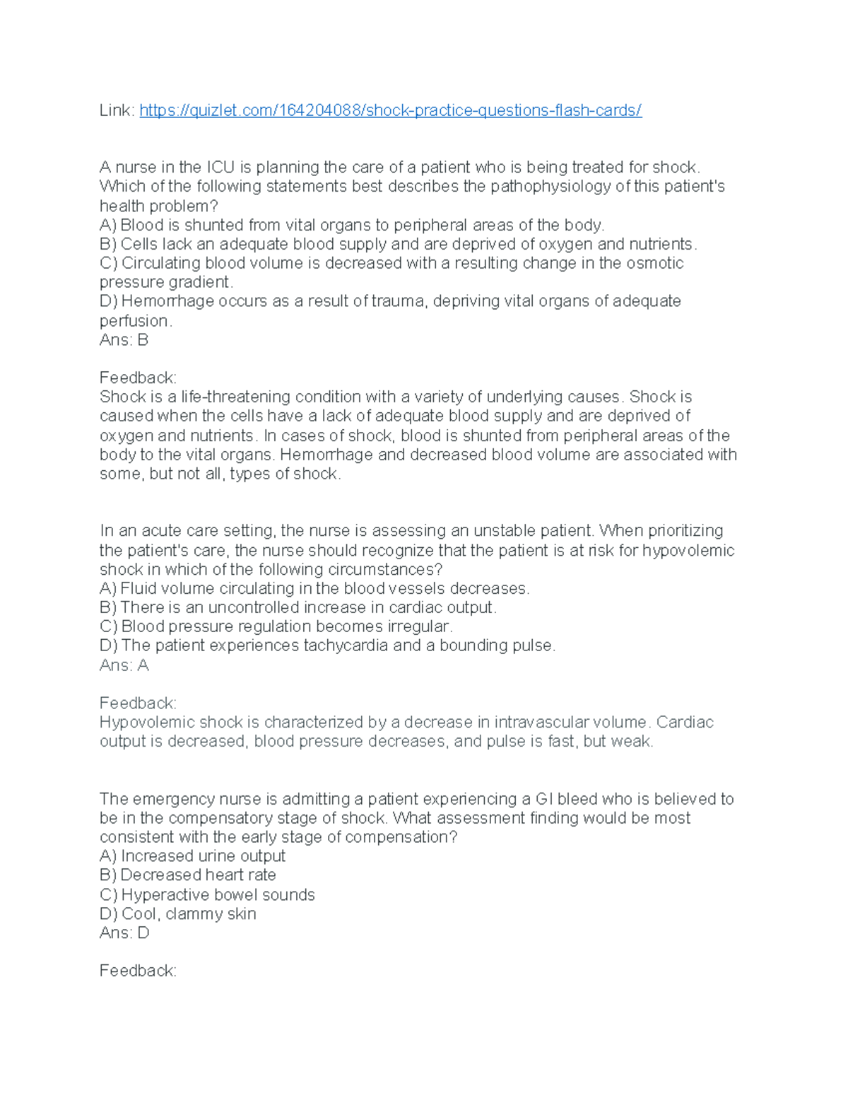 Shock, sepsis and mods questions Link quizlet/164204088/shock